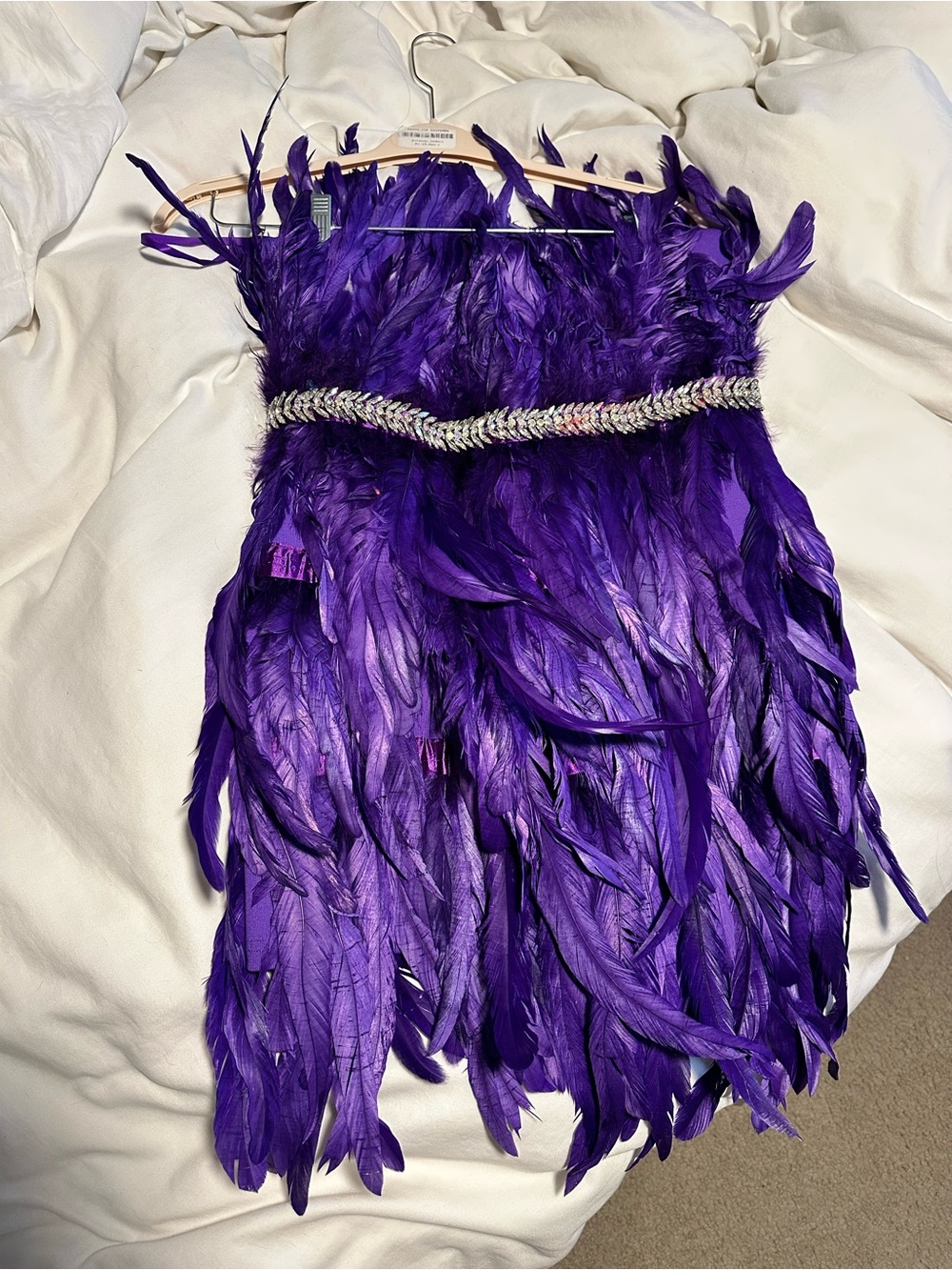 Women Akira Purple Feather Party Dress with Decorative Waist Trim